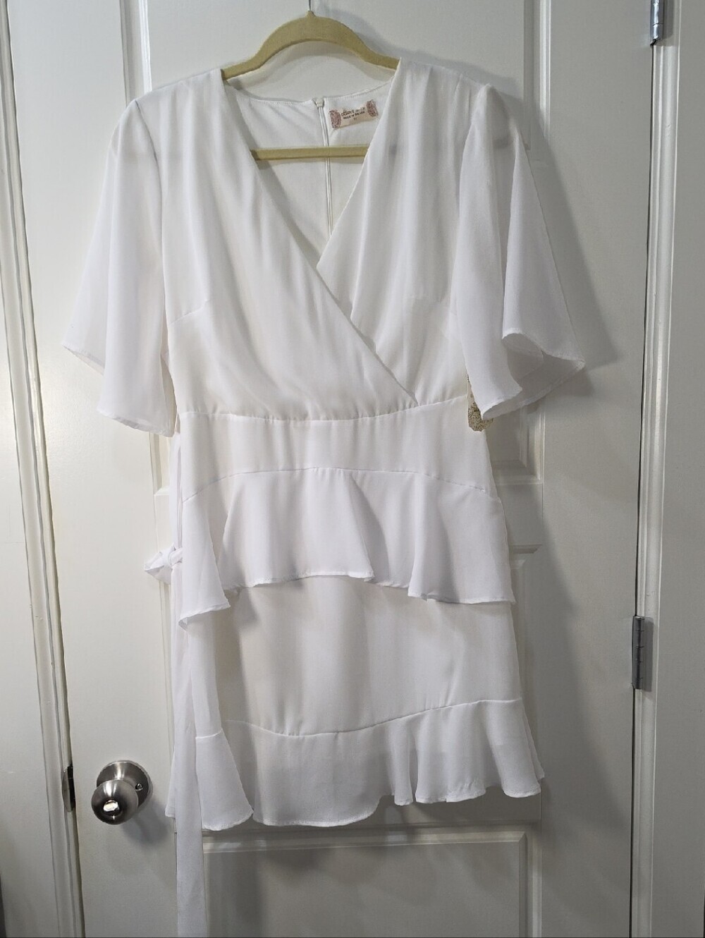 Altar'd State White Ruffle Faux Wrap Mini Dress - Medium